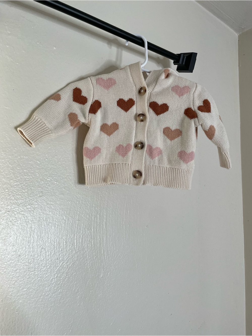0-3M Old Navy Cream Hooded Cardigan with Pink and Brown Hearts